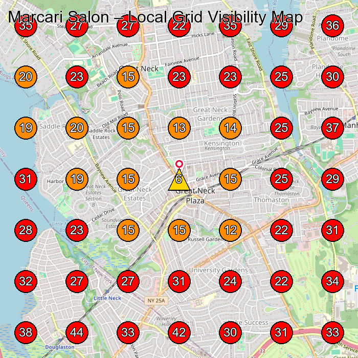 Marcari Salon GeoGrid visibility map for Day Spa in Manhasset
